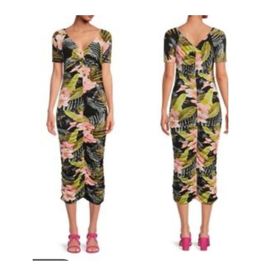 Favorite Daughter The bad decision Floral Midi Ruched Dress in Black Sz M